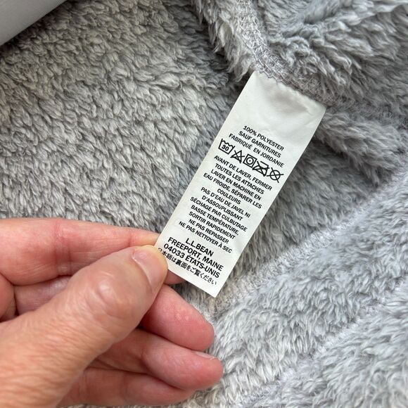 LL Bean Fleece Jacket Womens L Gray Full Zip Suede Trim Outdoors Casual Cozy EUC - Picture 6 of 9